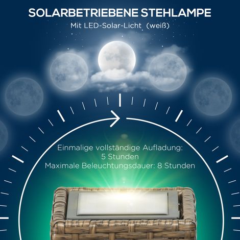 Luminaire extérieur, lampe de jardin, solaire, 8h d'autonomie, allumage automatique, aspect rotin, 15,5 x 15,5 x 46 cm (1/5)