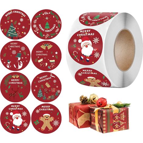 Lot de 500 Etiquettes Autocollantes Noel,Etiquette Noel,Autocollants NoëL Ronds,éTiquettes Avec Noël,Autocollants en Papier Kraft,Autocollants de Noël Spéciaux (1/5)