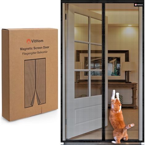 Moustiquaire anti-flamme pour porte de balcon magnétique, matériau en fibre de verre, 90x220cm, moustiquaire avec aimants plus forts, moustiquaire sans perçage pour porte de balcon/terrasse, Noir (1/5)