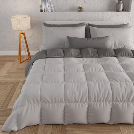 Couette Chaude Hiver 220x260 Bicolore Gris Clair Gris Foncé, Double Face, Couette pour lit 1 Personnes, en Microfibre 300g/m², Made in Italy (1/5)