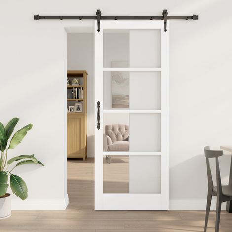 vidaXL Porte coulissante avec kit de matériel Blanche 83x211 cm en bois massif de pin