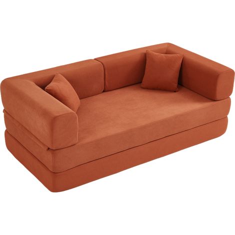 ELVMI Boden Schlafsofa für 3 Personen Klappbar mit Verstellbaren Armlehnen und Kissen aus Cord Orange (1/5)