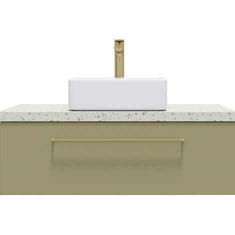 Meuble de salle de bain suspendu vasque à poser 90cm 1 tiroir Vert olive - Glasgow (1/5)