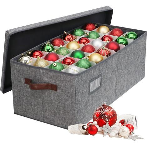 Relaxdays scatola porta palline di Natale, 96 palline, HxLxP: 26 x 66,5 x 33 cm, poliestere, cartone, grigio