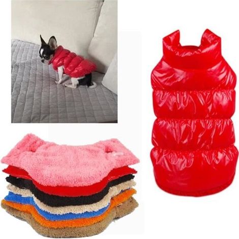 Manteau imperméable pour Chien Veste d\'hiver rembourré matelassé Doudoune pour Chien Pet Chiot vêtements Assortis Rouge: 35-37CM (1/4)