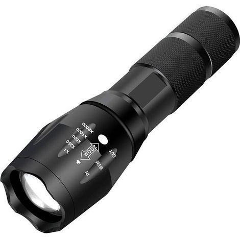 Linterna LED extremadamente potente – Alcance de 500 m – 5 modos de iluminación – Carcasa de aluminio resistente a los golpes – Incluye batería de litio 18650 – XML-T6 (1/5)
