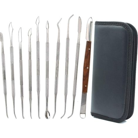 10 x Double Ended Stainless Steel Wax Sculpting Tools for Sculpting and Clay Sculpting,DIY Pottery Sculpting Tool Kit,Chisel Spatula and Carrying Case for (1/5)