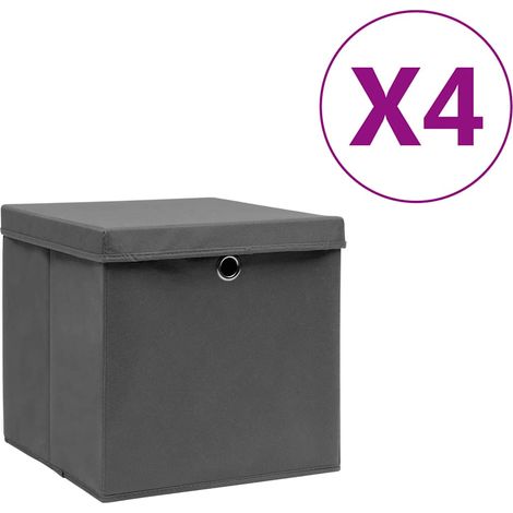 Boîtes de rangement avec couvercles 4 pcs-Coffre de rangement-Stockage Rangement 28x28x28 cm Gris 378261 (1/5)