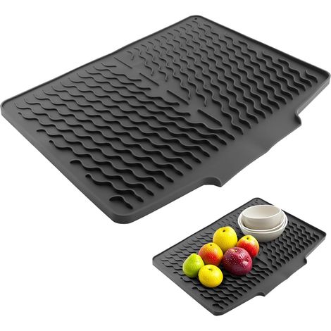Tapis égouttage silicone gris, antidérapant, rebord évier cuisine (1/5)