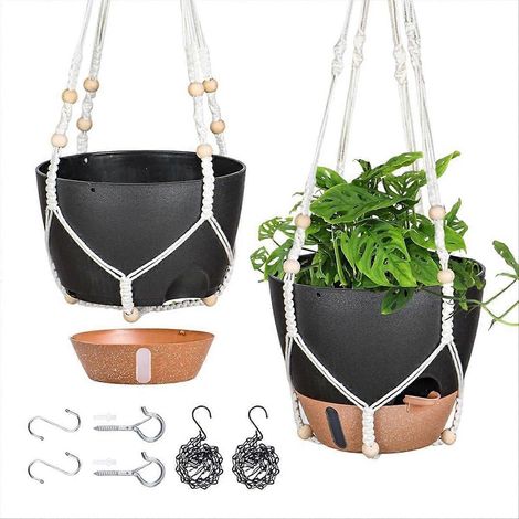 10 pouces suspendu jardinière pour plantes d intérieur 2 lot Self arrosage suspendu Baskets pots de fleurs avec Drainage (1/5)