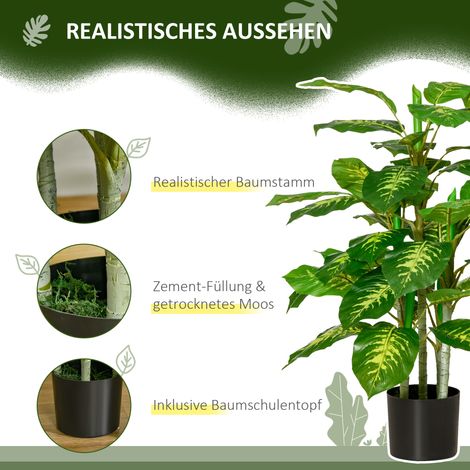 Plante artificielle, plante en plastique, pot en ciment, intérieur et extérieur, 95 cm, vert (1/5)