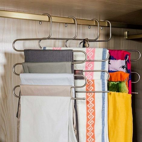 S-förmiger Kleiderbügel aus Edelstahl für Anzughosen, Aufbewahrungsbox für Jeans und Schals, Hosenständer aus Edelstahl, 5 dicke Lagen (1/5)