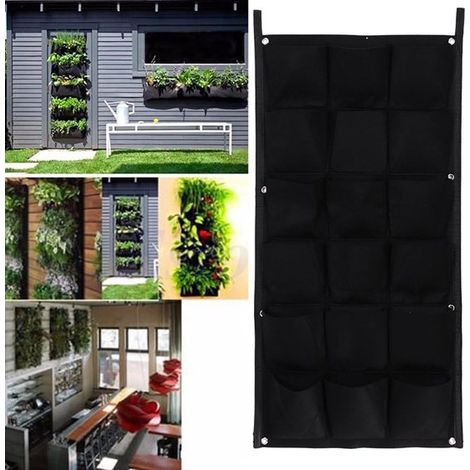 Jardin suspendu - 50 x 100 cm - noir - Potager - 18 compartiments - Porte-plantes d'intérieur - Mur de jardin, balcon ou clôture - Sacs à plantes (1/5)