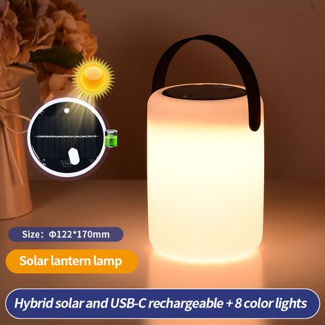 Tragbare zylindrische Solar-Außenlampe, stimmungsvolles Nachtlicht für Camping, Garten und Rasen, USB-C-Ladefunktion (1/3)