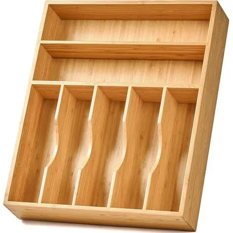 Organisateur de tiroir de cuisine, plateau porte-couverts de 33 cm, séparateur de tiroir rainuré extra profond, 7 emplacements au total, en bois de bambou pour couverts, couteaux, fourchettes, cuillèr (1/3)