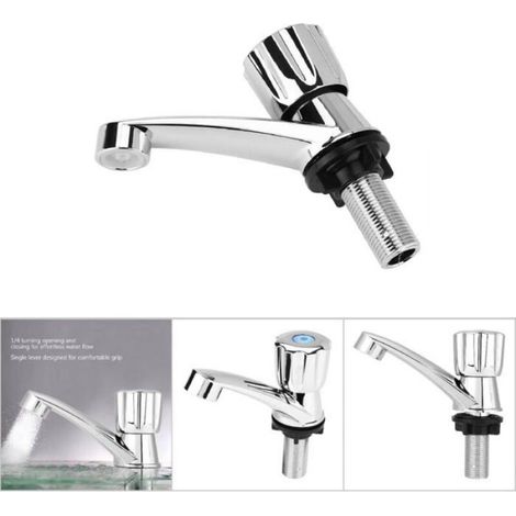 Robinet Eau Froide - Poignée Croisée - ABS Chromé - Raccord Fileté G1/2 - Pour Lavabo Vasque Évier - Unité (1/4)