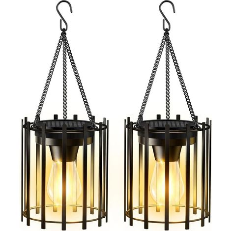 Lampe Solaire Extérieure - Métal IP65 Étanche - Avec Crochet Et Chaîne - Pour Jardin Terrasse Balcon - Lot De 2 (1/5)