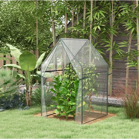 Serre de jardin 90x90x145 cm transparente en acier avec bâche PE UV et double porte (1/5)