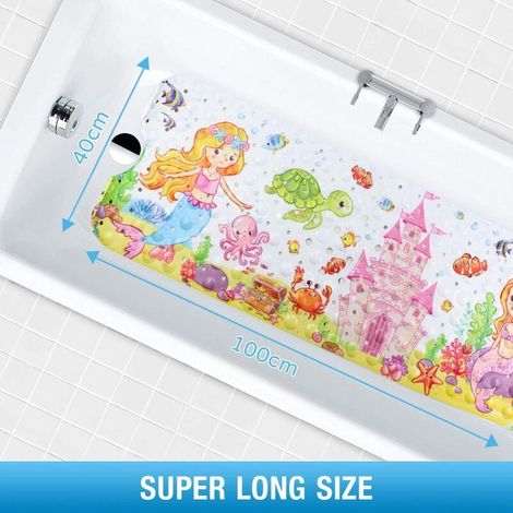 Alfombrilla de baño antideslizante de 100x40cm, alfombrilla de ducha antideslizante con animales marinos de dibujos animados para niños y bebés. (1/3)