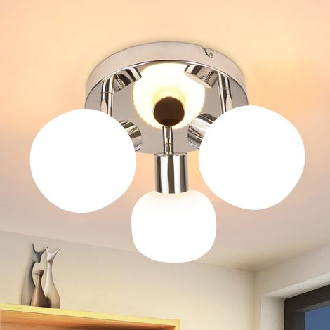 GBLY Deckenstrahler Weiß Deckenlampe Rund - Deckenleuchte 3 Flammig Innen Strahler Glas Lampenschirm Morden Flurlampe E14 Vintage Spotleuchte fürFlur Hotel Schlafzimmer(Ohne Leuchtmittel)