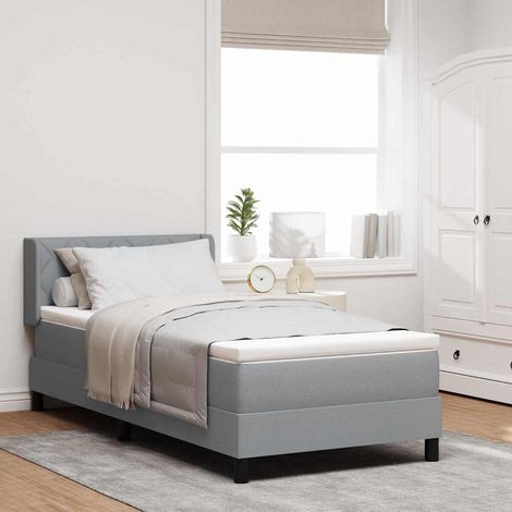 Boxspringbett mit Kopfteil Hellgrau 200 x 90 cm Stoff