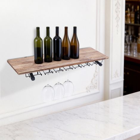 YISSALE - Étagère Murale à Vin, Porte-Bouteilles et Présentoir de Rangement en Bois de Pin et Fer, Style Industriel, 92x25 cm, Charge 20 kg, Cuisine Bar Cave Hôtel (1/5)
