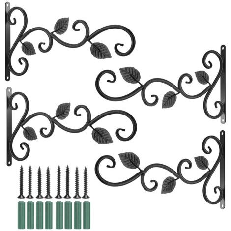 4 Crochets mural Décoratifs (noir, fer, 20 lbs) - Support pour plantes, lanternes, décors (1/5)