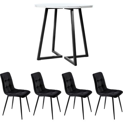 Set de mesa de comedor de 5 piezas con 4 sillas de terciopelo, mesa redonda Ø80 cm MDF MODENUIT (1/5)