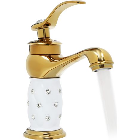 Robinet en laiton avec diamant Robinet d'eau chaude et froide Pièce de rechange pour lavabo Salle de bain Cuisine Maison (doré) (1/5)
