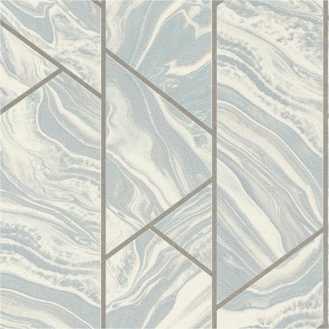 Marble Effect Wallpaper Blue Silver White Geometric Glitter Metallic Textured (1/4)