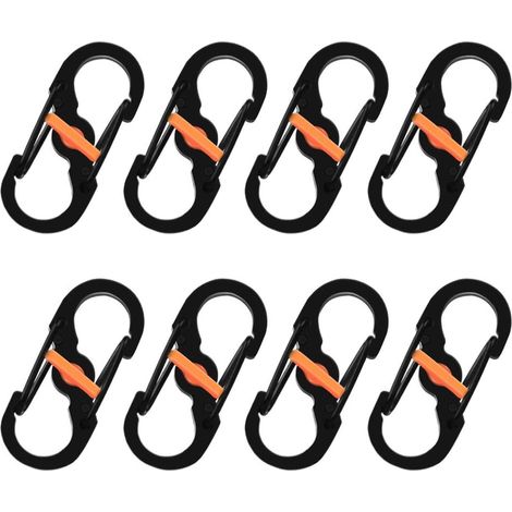 BRAVIX 8 Pièces S Mousquetons Crochet Mousqueton Mousqueton en Métal Mini Mousqueton Forme S Mousquetons S Bague Mousqueton Noir en Acier Inoxydable pour Voyages Camping Randonnée Pêche (1/4)