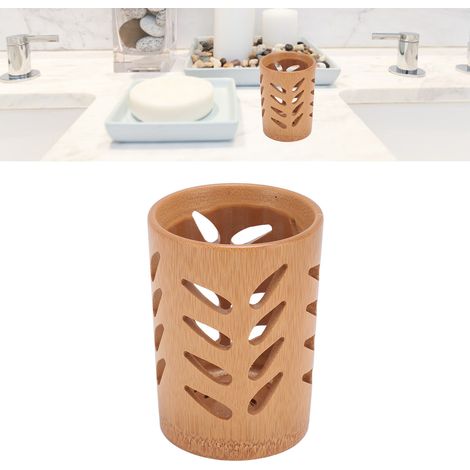 Porte-brosse à dents en bambou avec base égouttoir, porte-gobelet de salle de bain à séchage rapide, porte-dentifrice en bois, boîte de rangement pour pinceaux de maquillage (1/5)