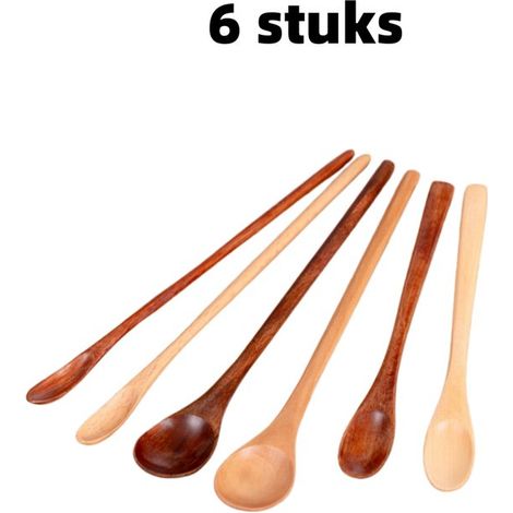 pièces - Cuillère à café - Cuillère à mélanger - Cuillère à miel avec long manche - Cuillère à dessert - Cuillère à épices - Cuillère de cuisine - Couverts - 20 cm x 3 cm - Marron (1/5)