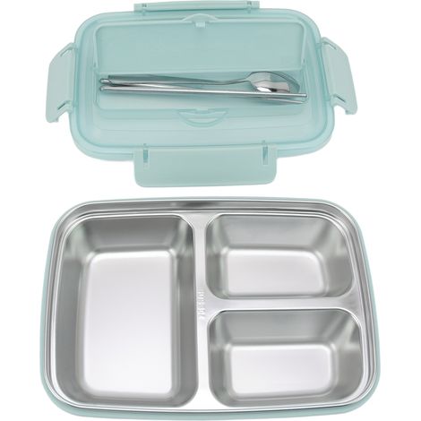 Dreiteilige Edelstahl-Lunchbox, auslaufsicher, tragbar für Schüler und Erwachsene, geruchsneutral, Großhandel, blau (1/5)