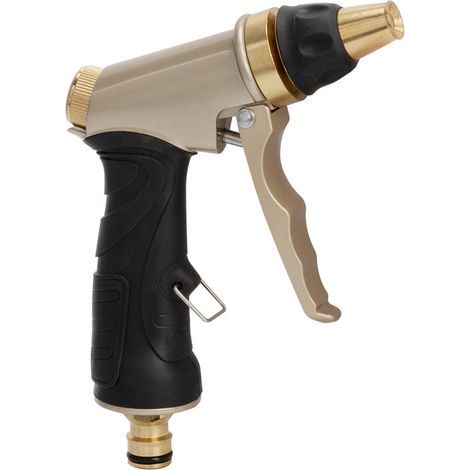 Regadera de metal 100% con boquilla de latón macizo y función de bloqueo. Pistola multifunción de alta presión para riego y limpieza. (1/4)