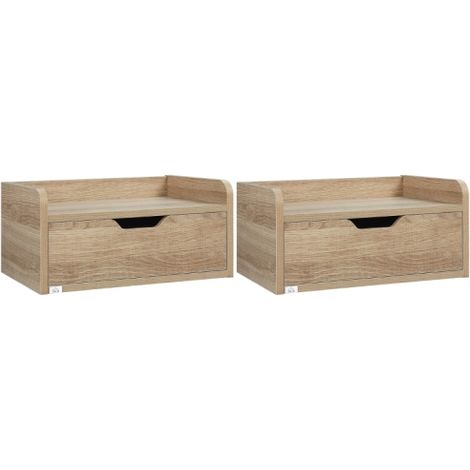 Set of 2 Floating Nightstands Wall Mounted Bedside Tables with Storage Drawer for Bedroom,Natural Wood Finish
