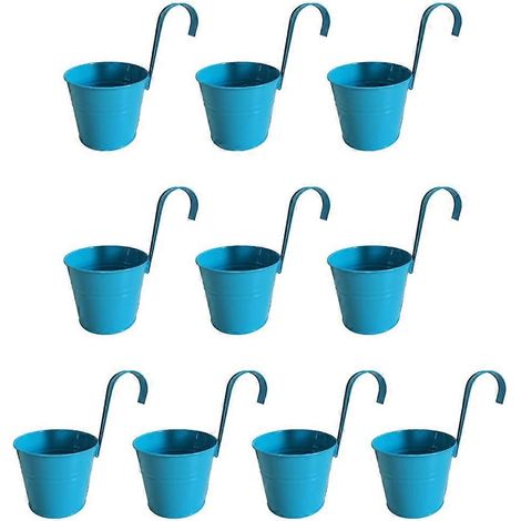 Lot de 10 pots de fleurs suspendus avec crochet amovible, jardinières en métal pour clôture