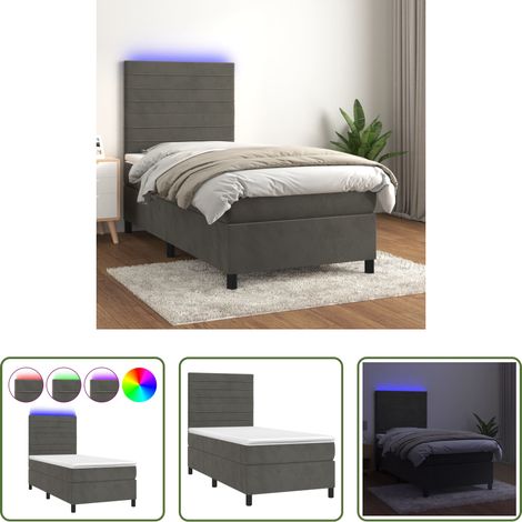 Samtbett - Boxspringbett mit Matratze & LED Dunkelgrau 80x200 cm Samt (1/5)