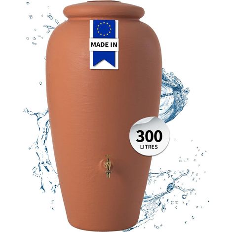 Garantia – Réservoir d'eau de pluie 300 L – Couleur terracotta – Raccords intégrés 19 mm – Couvercle avec ouverture 18 cm pour nettoyage (1/5)