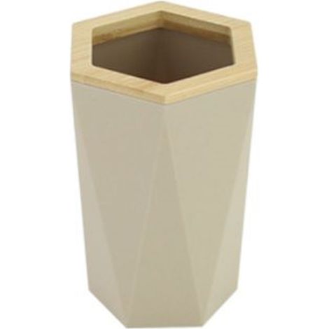 Trade Shop - copy of BICCHIERE PORTA SPAZZOLINI A CILINDRO ESAGONALE GEOMETRICO GRIGIO LEGNO DA BAGNO 10847 -