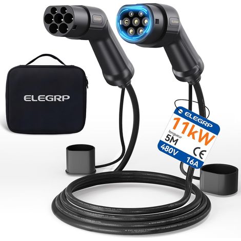 Type 2 11kW 5m 16A 3-Phase Type 2 to Type 2 Mode 3 Electric Car EV/PHEV with Carry Bag Suitable for S/3/X/Y, VW ID.3 ID.4 e-Golf and (1/5)