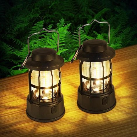 Illuminazione per tenda - Lanterne da campeggio retrò - Luci da campeggio portatili a batteria - Impermeabili IPX4 - Lampada da tenda vintage COB da esterno - Per passeggiate in giardino - Emergenza (1/5)