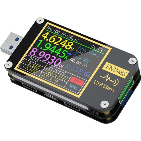 Multimètre USB 9 broches avec fonction d'inversion d'écran, capteur de gravité et ampèremètre multifonctionnel FNB48 (1/5)