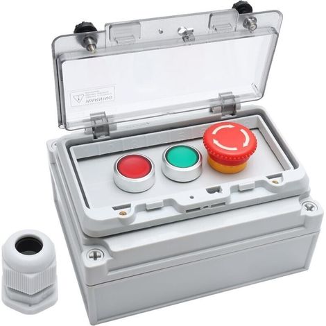 Boîte à boutons-poussoirs Rouge d'urgence + Vert Rouge Arrêt momentané Bouton-poussoir avec couvercle de protection IP67 Extéri Étanche Interrupt de fonctionnement infaillible Boîte de commu