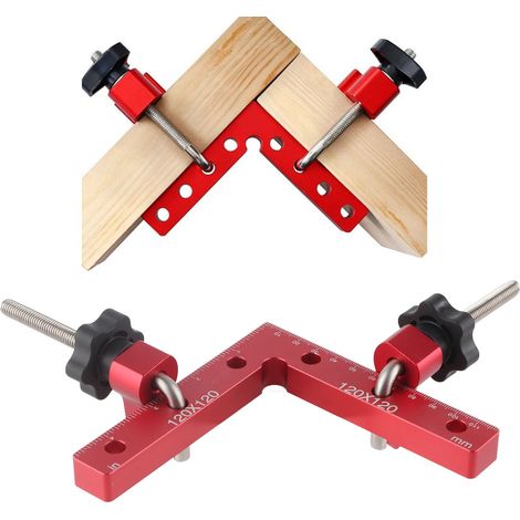 Équerre de serrage à angle droit 120 x 120 mm pour le travail du bois, équerre d'assemblage, règle de positionnement à angle droit de 90°, toise en alliage d'aluminium (1/5)