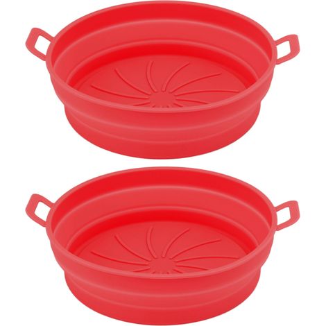 2 Pcs Silicone Air Cooker Pot With Handle Round Fryer Liner Tray Replacement for Kitchen Cooking Accessories 21cm Red (1/5)
