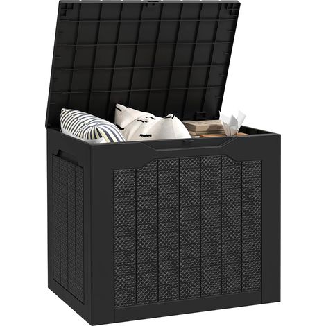 Coffre de rangement extérieur 93L avec poignées encastrées, malle de rangement extérieur étanche pour jardin terrasse, 56 x 41 x 50 cm, noir (1/5)