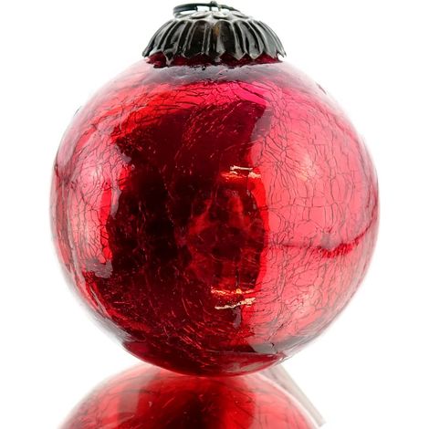 Kaemingk – Boule de Noël effet craquelé – Rouge, Ø 7,5 cm, verre (1/2)