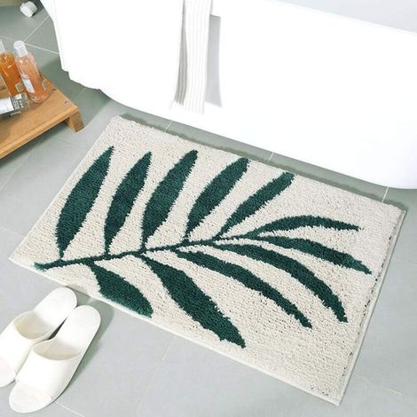 Tapis de bain absorbant et antidérapant, tapis de douche en chenille duveteuse, tapis d'intérieur antidérapant pour salle de bain, douche, couloir, chambre, salon (45 x 65 cm, feuilles de bambou) (1/5)