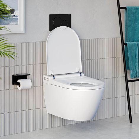 BERNSTEIN - Pack WC japonais 540 PRO + Bâti-support Geberit, Toilettes suspendu lavant + Télécommande - 40x59x42cm - Plaque Noir Brillant (1/5)